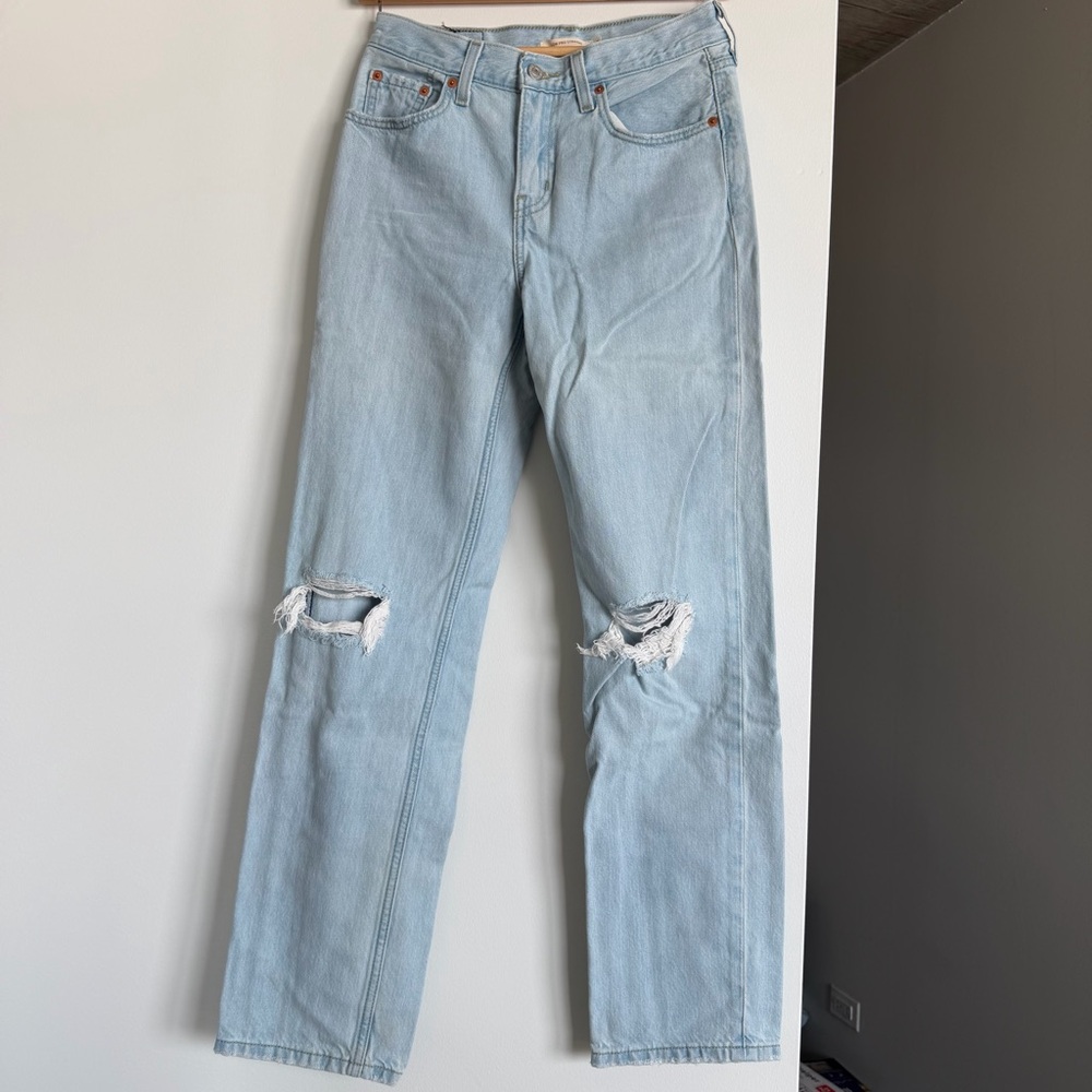 Levi's Light Blue Straight Leg Jeans with Knee Rips